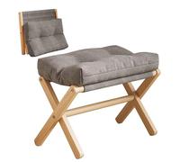 Folding Leg Rest Footrest Wooden Garden Footstool with Removable Cotton Linen Cushion, Foot Rest for Sofa, Living Room or Outdoor (Gray)