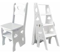 Folding Library Ladder Chair, Wooden 4-Step Portable Chair Step Stool Display Stand for Home, Walnut Finish