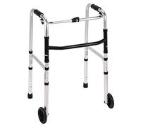 Folding Lightweight Aluminium Walking Frame/Zimmer/Walker with 2 Wheels - Adjustable Height - Simple one Button Folding Mechanism