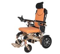 Folding Lightweight Electric Wheelchair Powerchair MAX PRO, Brown Leather Seat, Remote Control, Rear Basket, Airline Friendly