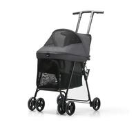 Folding Lightweight Pet Travel Cart 4 Wheels Cat Dog Cage Stroller Handlebar Height Adjustable Multi-Directional Ventilation Inlet and Outlet Holds Pets Up to 10 Kg / 22 Lbs(Graey)