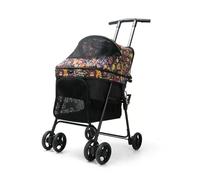 Folding Lightweight Pet Travel Cart 4 Wheels Cat Dog Cage Stroller Handlebar Height Adjustable Multi-Directional Ventilation Inlet and Outlet Holds Pets Up to 10 Kg / 22 Lbs(Black)