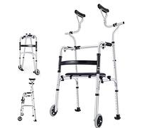Folding Lightweight Travel Walker with with Armrest Support Pad, 4 Wheel Walkers for Rollator,Drive Rollator Walking Frame Adjustable Height,T