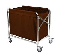 Folding Linen Cart with Wheels - Rolling Trolley for Hotel Laundry Sorting Universal Brake Removable Cover Brown Tool Cart for Room Service and Storage