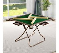 Folding Mahjong Table for 4 Players - Portable Game Table for Mahjong, Poker, Dominoes, Blackjack, Texas Hold'em with Cup Holders & Chip Trays