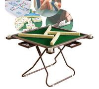 Folding Mahjong Table for 4 Players - Portable Square Card Table with Cup Holders & Drawer for Mahjong, Poker, and Domino Games