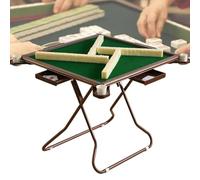 Folding Mahjong Table, Portable 4 Player Square Card Table with 4 Cup Holders & Drawer, Board Game Domino Table for Mahjong, Poker Blackjack