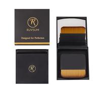 Folding Makeup Brush with Mirror, 180° Rotating Handle and Magnetic Closure, Dual Replaceable Heads with Dense Synthetic Bristles, Compact Travel Brush for Foundation, Cream, Powder