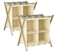 Folding Metal Luggage Rack, Suitcase Stand with Storage Shelf, Portable Luggage Rack for Guest Room, 2 Tier Luggage Stand Holder for Hotel, Suit Case Holder Travel Chest Storage Stand, 2 Pack - Gold