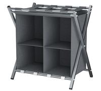 Folding Metal Luggage Rack, Suitcase Stand with Storage Shelf, Portable Luggage Rack for Guest Room, 2 Tier Luggage Stand Holder for Hotel Bedroom, Suit Case Holder Travel Chest Storage Stand,1x Grey