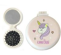 Folding Mini Cute Brush With Round Mirror Compact Nylon Bristle Pop-Up Detangle Cushion Brush For s s Birthday Gift Purple Lovely and professional
