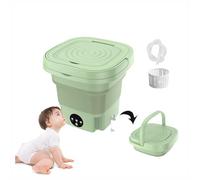 Folding Mini Washing Machine, Camping Washing Machine 8L Lightweight Collapsible with Blue Light, Washing Machine for Apartment for Personal,Dormitory,Apartment,Green
