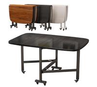 Folding Mobile Drop Leaf Table with 6 Wheels Solid Wood Expandable Dining Table 100/120 cm Perfect for Kitchen Home Office and Study Workspace