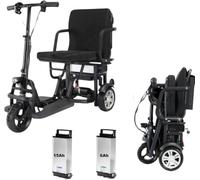 Folding Mobility Aid for Seniors & Adults, Foldable 3 Wheel Mobility Vehicle, Removable Long Range Battery, Rear Bag, Lightweight, 2 Batteries Included 15Ah and 6Ah