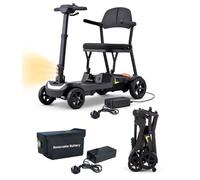 Folding Mobility Scooter, 16 KG Super Lightweight, Portable Travel Scooter, Electromagnetic Brake, Aluminium Frame, 270W Brushless Motor, Arm Rest, 20KM Removable Battery, 2 Battery Ports, Head Light