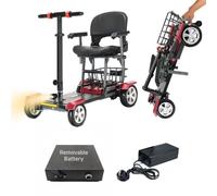 Folding Mobility Scooter, 23 KG Lightweight, Portable Travel Scooter, Electromagnetic Brake, Aluminium Frame, 350W Powerful Brushless Motor, Arm Rest, 20KM Removable Battery, LED Head Light