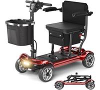 Folding Mobility Scooter for Adults, Seniors, Portable Travel Boot Electric Scooter Ultra Light 16Kg, Removable Lithium Battery Airline Approved, No Assemble All Terrain (red)