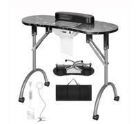 Folding Nail Table, Portable Beauty Technician Desk with LED Lamp, Wrist Pad, Lockable Wheels, Carrying Bag