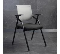 Folding Office Chair with Writing Desk & Armrests Grey Mesh Reception Chair for School Office & Training Meetings Compact Medium Size