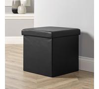 Folding Ottoman Chest Black Faux Leather Solid Sturdy Storage Home Source Black One Size