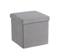 Folding Ottoman Chest Grey Boucle Teddy Bear Fabric Solid Storage Square Box
