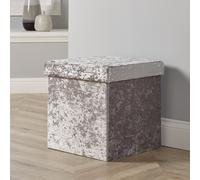 Folding Ottoman Silver Ice Velvet Fabric Chest Storage Space Saving Box