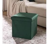 Folding Ottoman Storage Box Footstool Tub Space Saving Velvet Seat OHS Dark Green One Size