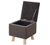 Folding Ottoman Storage Box with Wooden Legs Dark Grey Linen Footstool Highly Elastic Sponge Pouffe 33x33x33 cm Multifunctional Storage Solution for Living Room & Bedroom