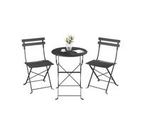 Folding Outdoor Bistro Set with Table and 2 Chairs for Balcony and Garden, Ink Black