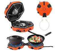 Folding Outdoor Cooking Stove with 2 Burners, Portable Camping Stove with 17,000 BTU Adjustable Burners and Piezo Ignition, Camping Gas for Patio Outdoor Grilling (with Storage Bag)