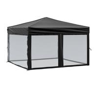 vidaXL Folding Party Tent with Sidewalls Black 3x3 m, Black