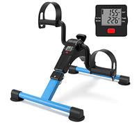 Folding Pedal Exerciser Mini Exercise Bike Portable Peddler Under Desk Bike with LCD Display for Arms and Legs Workout (Blue)