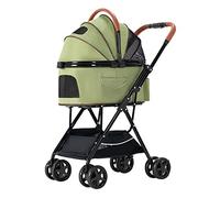 Folding Pet Cat Dog Stroller Carriage with Detachable Carrier 4 Wheel Dogs Strollers for Medium Small Dogs Trolley Premium Breathable Car Seat Loading (Green) (Green)