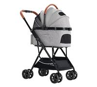 Folding Pet Cat Dog Stroller Carriage with Detachable Carrier 4 Wheel Dogs Strollers for Medium Small Dogs Trolley Premium Pram Pushchair Breathable Car (Black) (Grey a)