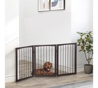 Folding Pet Gate Dog Fence Child Safety Indoor Durable Free Standing PawHut Brown One Size