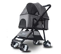 Folding Pet Stroller, 4 in 1 Multi-Functional Dog Cat Trolley Cart, Easy Wash Away with Carry Cage, Pet Car Seat, for Medium Small Pet (Gray)