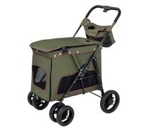 Folding Pet Stroller for Dogs & Cats, Cabin with Mesh Doors, 4-Wheel Pet Cart with Swivel Front Wheel & Rear Foot Brakes, Push Trolley Pram for Small Pets
