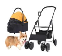 Folding Pet Stroller Travel Carrier for Small Dogs & 2 Cats, Dog Pram Pushchair with Carry Handle, Lightweight Trolley for Medium Dogs, Convenient Pet Transport