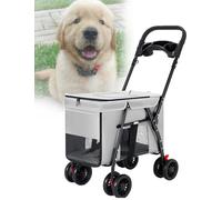 Folding Pet Stroller with Lockable Wheels, Cup Holder & Storage Basket for Small to Medium Dogs and Cats, Ideal for Travel and Outdoor Walks