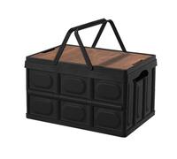 Folding Picnic Basket Plastic Trunk Boot Durable Plastic Box with Lid Water Resistant Outdoor PlasticCollapsible Crate for Groceries Hauling, Carrying Handle Convenient Transport While Go On, Black