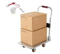 Folding Platform Trolley 150kg, Heavy Duty Steel Flatbed Trolley with Silent Wheels & Ergonomic Handle, Foldable Transport Cart for Home, Warehouse, Office, Garden (60x40cm, Silver)