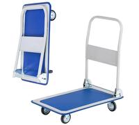 Folding Platform Trolley Cart - Heavy Duty Flatbed Hand Truck with 300kg Load Capacity, 4 Wheels & Non-Slip Base - Collapsible Push Dolly for Warehouse, Office & Home Use (Blue) (Blue)