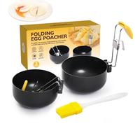 Folding Poacher, Egg Cooker with Brush, Collapsible Ring Boiler for Perfect Boiled Eggs (2 Pcs)