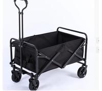 Folding Portable Garden Wagon with Wheels, Adjustable Handle & Storage Bag, Heavy-Duty Steel Frame Cart for Shopping, Gardening, Camping & Outdoor Use (Black)