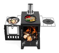 Folding Portable Wood Burning Stove, Tent Stove with 5 Pipes & Spark Arrestor, Camping Stove with Viewing Window & Air Vents for Heating, Cooking, Outdoor Survival (Black)