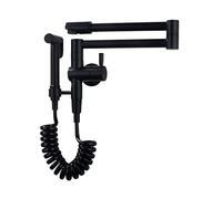 Folding Pot Filler Kitchen Faucet with Sprayer, Wall Mounted Single Cold Kitchen Sink Faucet with Double Swing Arm, Modern Brass Single Handle Retractable Pot Filler Tap,Black,Style B(Nero,Style A)