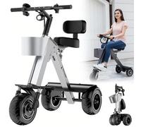 Folding Powered Mobility Scooter for Adults, Portable 3 Wheel Electric Scooter with Backrest Seat, 40-50 KM Range, 330 Lbs Load & Solid 10" Tires, Reverse & Key Switch for Commute and Travel A