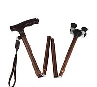 Folding Quad Cane for The Elderly, Brown/Black Multifunctional Lightweight Aluminum Alloy Crutches with LED Lights, Great for Travel or Work It's so kind of you