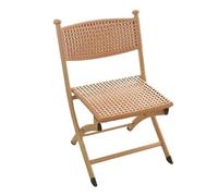 Folding Rattan Chairs, Modern Mid Century Dining Chairs with Ergonomic Backrest, Portable Wicker Farmhouse Style for Garden and Camping