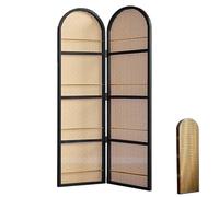 Folding Rattan Magazine Holder, 67" Space-Saving Brochure Display Stand, Stylish Wooden Bookcase for Living Room, Bi-Folding Literature Organizer Rack (Black)